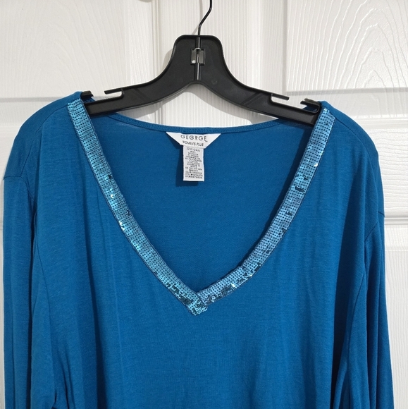 George Women's Plus Blue Blouse Size 22W/24W Sparkles 3/4 Sleeves Office Savvy - Picture 3 of 9